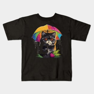 Exotic Shorthair Rainy Day With Umbrella Kids T-Shirt